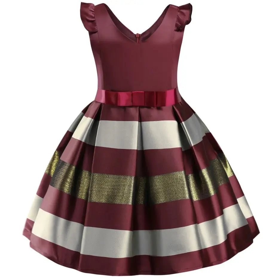 Saashi Girls Floral Stripe Princess Party Dress