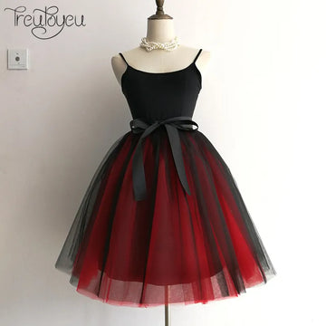 Saashi Gothic 7-Layer Tutu Skirt - 65cm, Mix Colors, High Waist, Pleated Midi