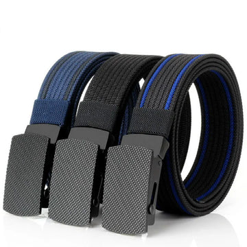 Saashi 3.8cm Outdoor Nylon Belt Black Alloy Automatic Buckle Striped Men Sports.