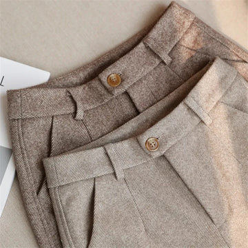 Saashi Women's Autumn Winter High Waisted Woolen Harem Pencil Office Suit Trousers.