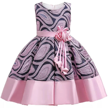Saashi Girls Floral Stripe Princess Party Dress