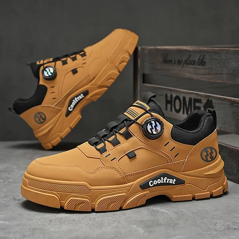 Saashi Labor Day Men’s Waterproof Casual Shoes – Low-Top Rotating Buckle Outdoor Work & Sports Shoes with EVA Rubber Sole