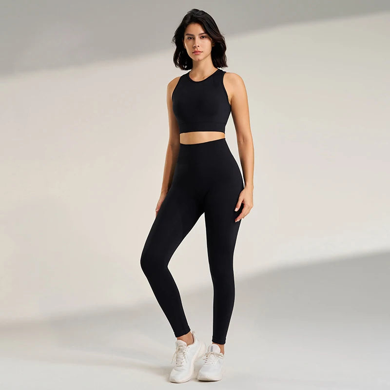 Saashi Women's Solid Color Yoga Suit with Tight Top, Leggings, Athletic Tank & Long Pants Set