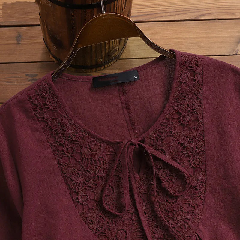 Saashi Plus Size Cotton Linen Blouse for Women Solid Color Loose Fit Casual Shirt Top