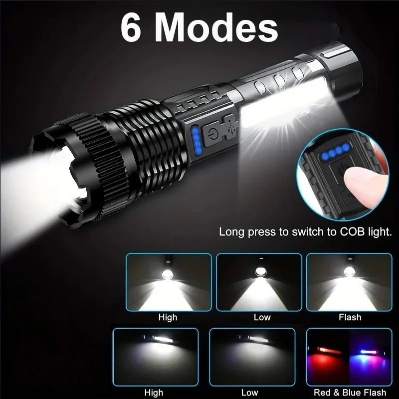Saashi Labor Day High-Power LED Flashlight – 6-Mode Rechargeable Tactical Torch with Zoom for Camping, Fishing & Emergencies