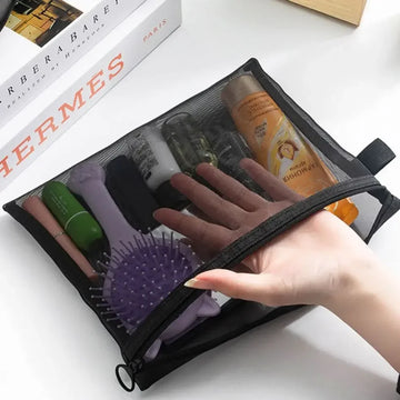 Saashi New Large Capacity Mesh Cosmetic Bag Portable Zipper Pencil Cases Storage.