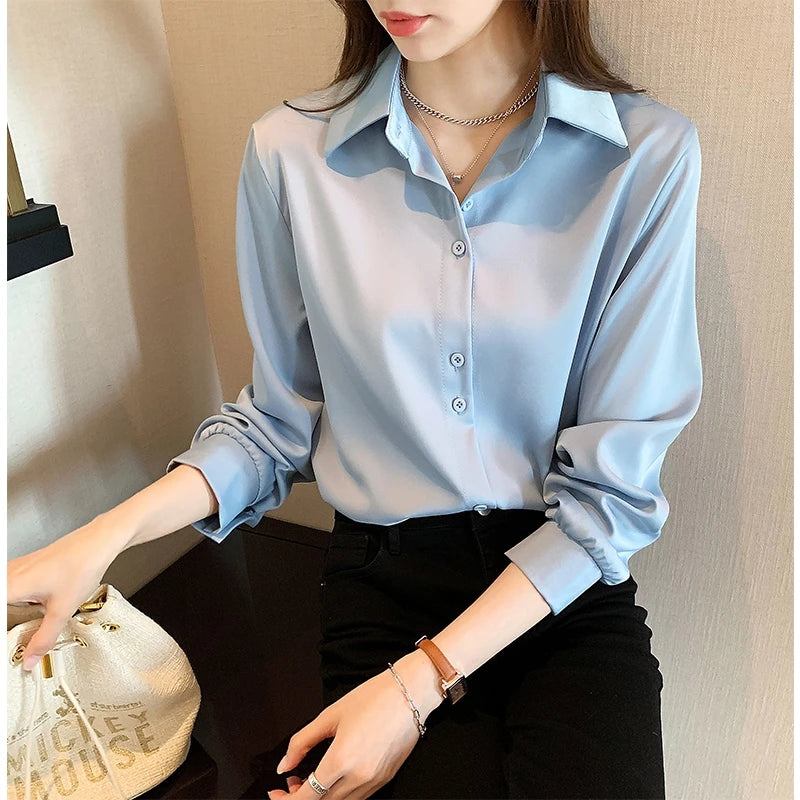 Saashi Women's Spring Autumn Casual Chiffon Long Sleeve Loose Office Lady Blouse.