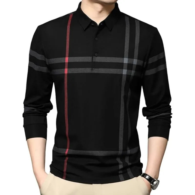 Saashi Men's Formal Color Pattern Long-sleeved Polo Shirt Spring Summer Daily Wear.