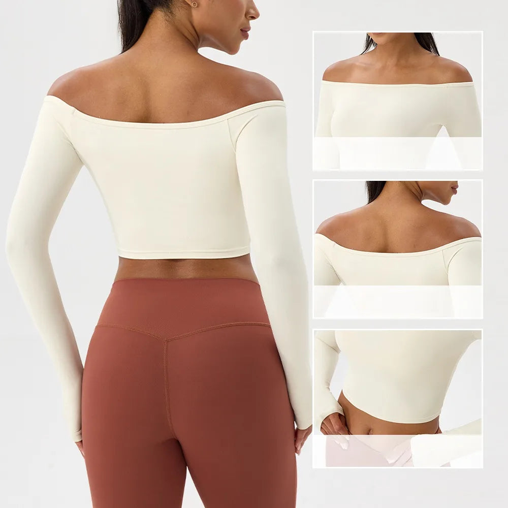 Saashi Off-Shoulder Long Sleeve Yoga T-Shirt