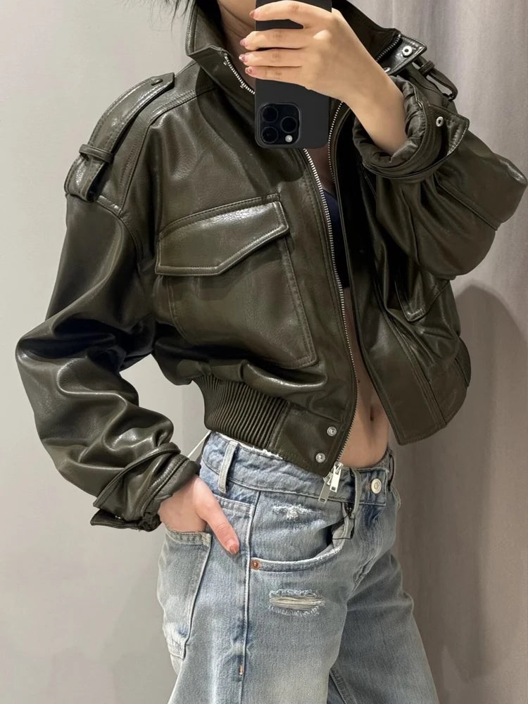 Saashi Cropped Faux Leather Jacket