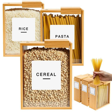 Saashi Bamboo Food Storage Containers Slide Lid Wide Mouth Cereal Boxes Transparent.