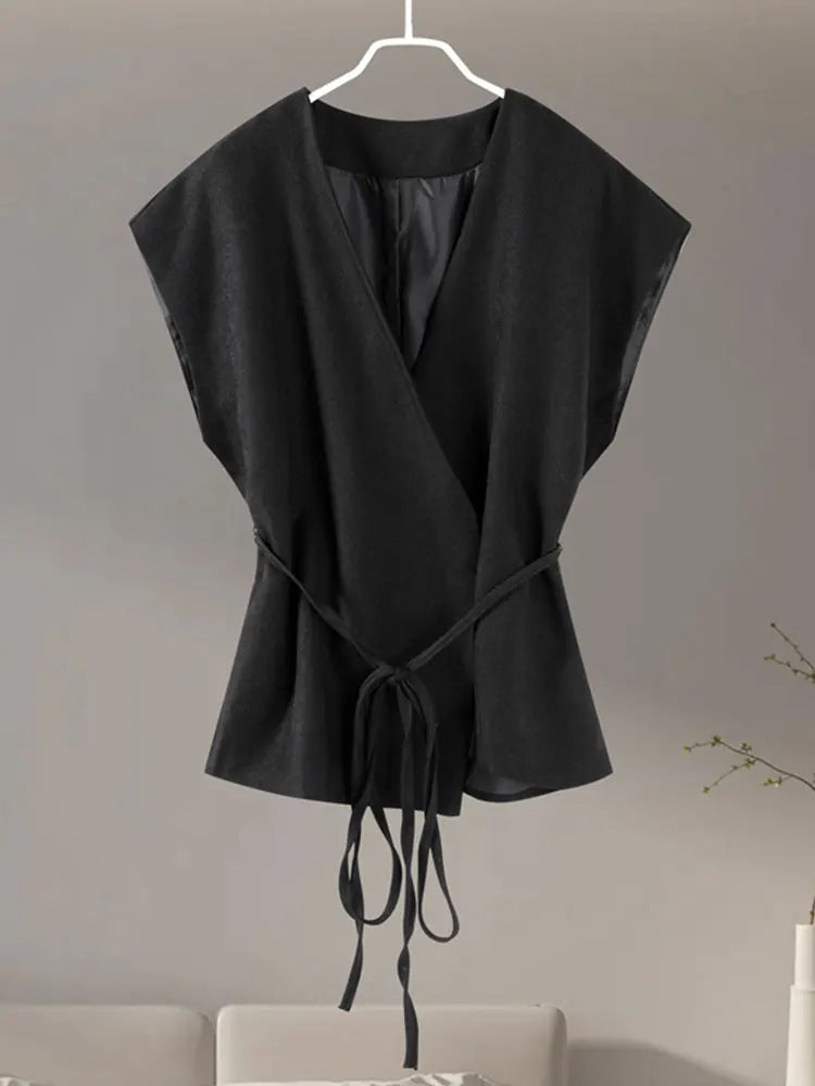 Saashi Women’s Elegant Solid Vests  V Neck Sleeveless Lace-Up Casual Fashion Tops