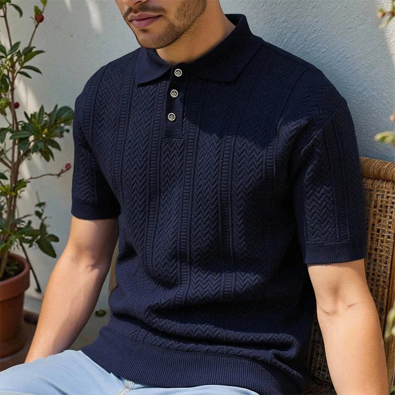 Saashi Men's US Size Textured Knit Regular Fit Stretch Golf Polo Shirt.