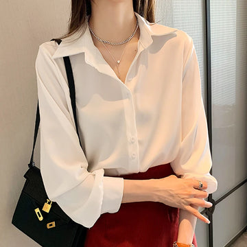 Saashi Women's Spring Autumn Casual Chiffon Long Sleeve Loose Office Lady Blouse.