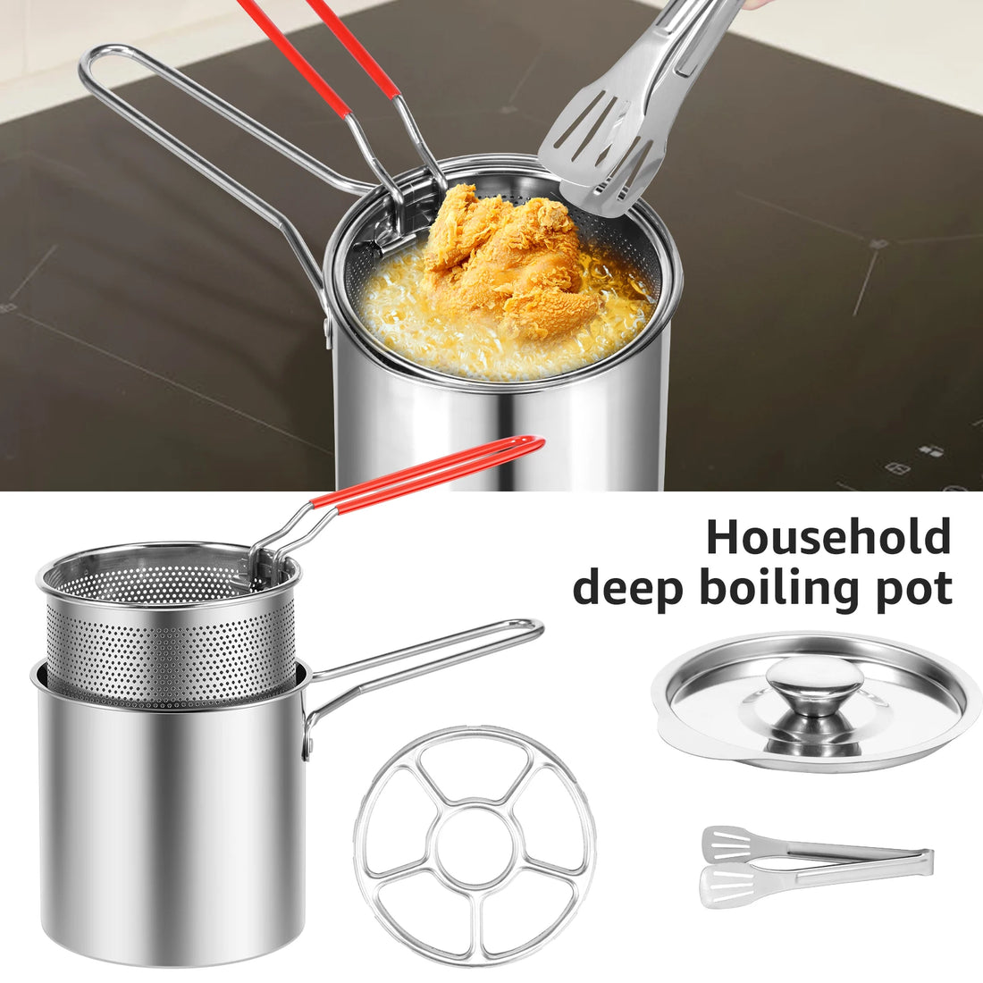 Saashi Stainless Steel Deep Fryer with Basket & Lid