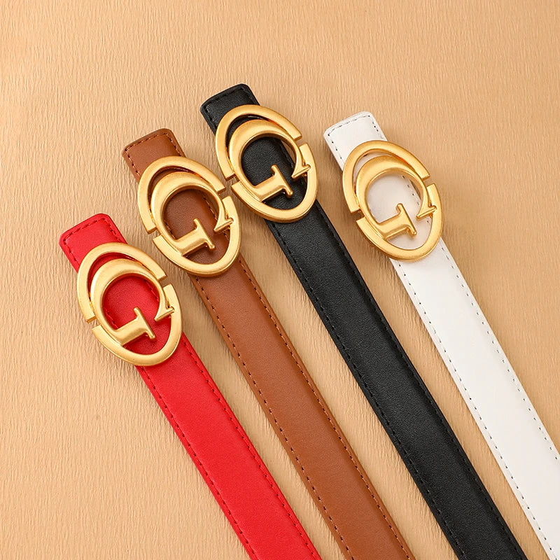 Saashi Women's Classic Thin 2.5cm Luxury Designer Genuine Leather Lady Jeans Belt.