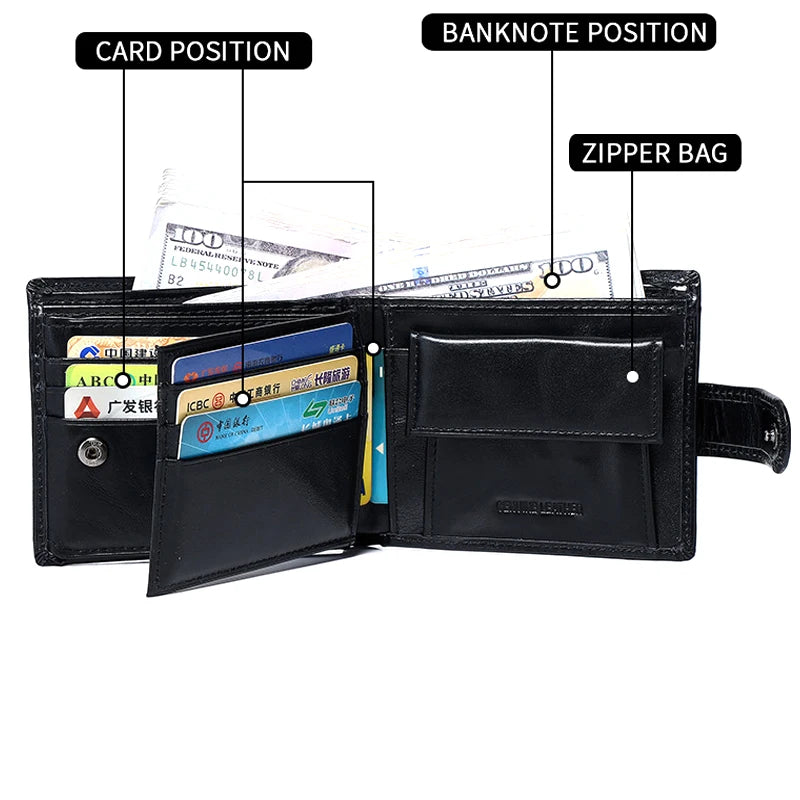 Saashi Men's Genuine Leather Short Style Wallet With Integrated Zipper Coin Pocket.