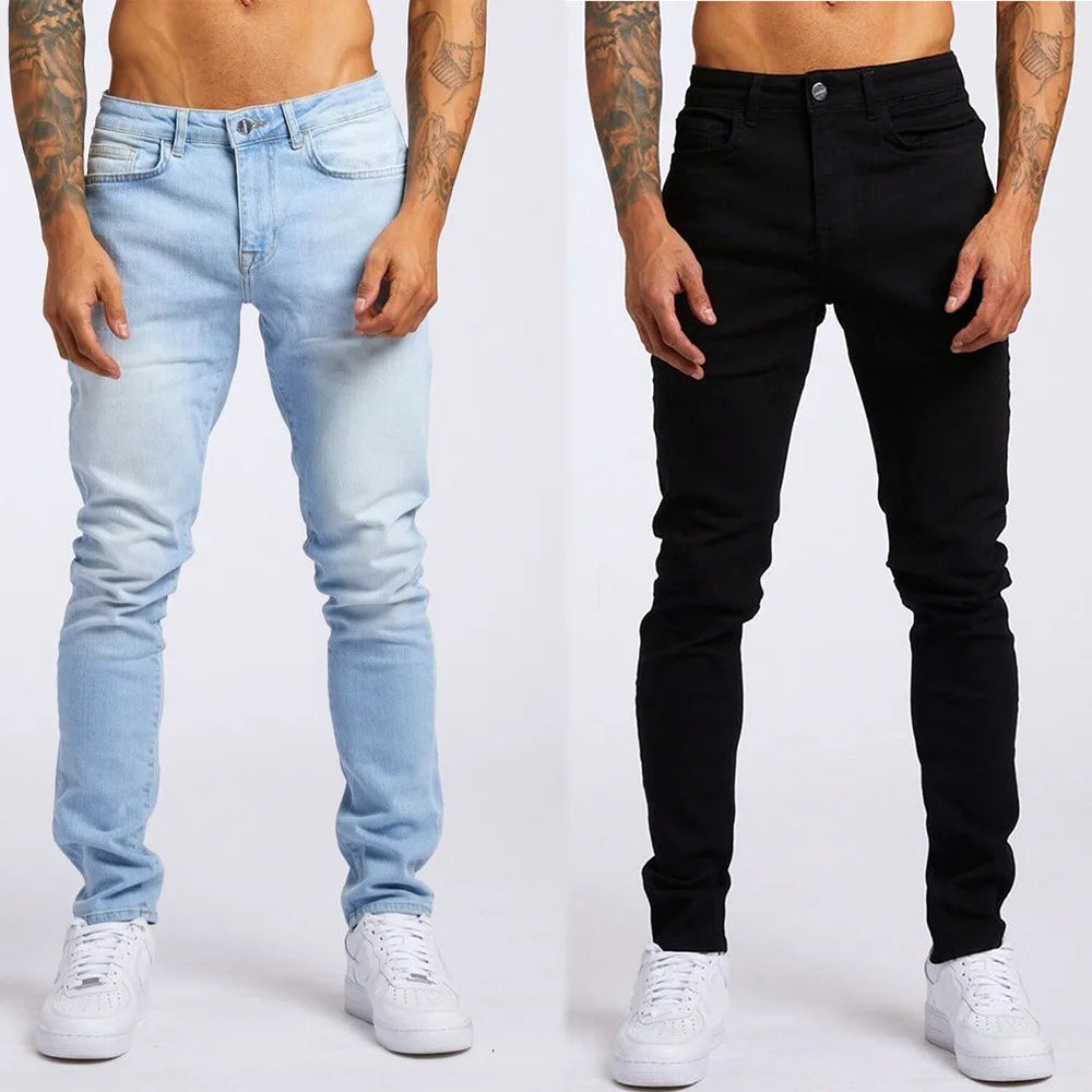 Saashi Men's Instagram Trend Black Slim-fit High-waisted 2025 New Style Denim Jeans.