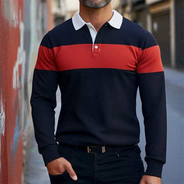 Saashi Men's Casual Striped Graphic Autumn Business 3D Printed Long Sleeve Polo.