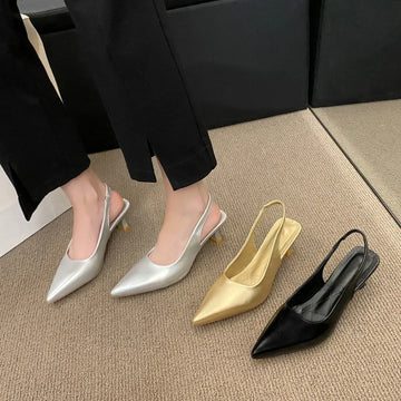 Saashi New Women's Pumps - Solid Color Simple Mid Heel, Pointed Toe
