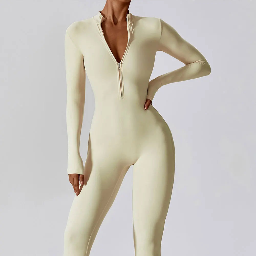 Saashi Women's Yoga Boilersuit Long Sleeve Sportswear Gym Zipper High-intensity Fitness Jumpsuit.
