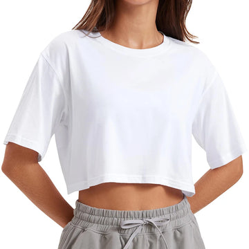 Saashi Harajuku Funny Y2K Crop Top Round Neck Short Sleeve Loose Summer Streetwear Tee