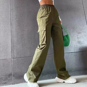 Saashi Women's Fashion Baggy Joggers Elastic High Waist Chic Straight Cargo Pants