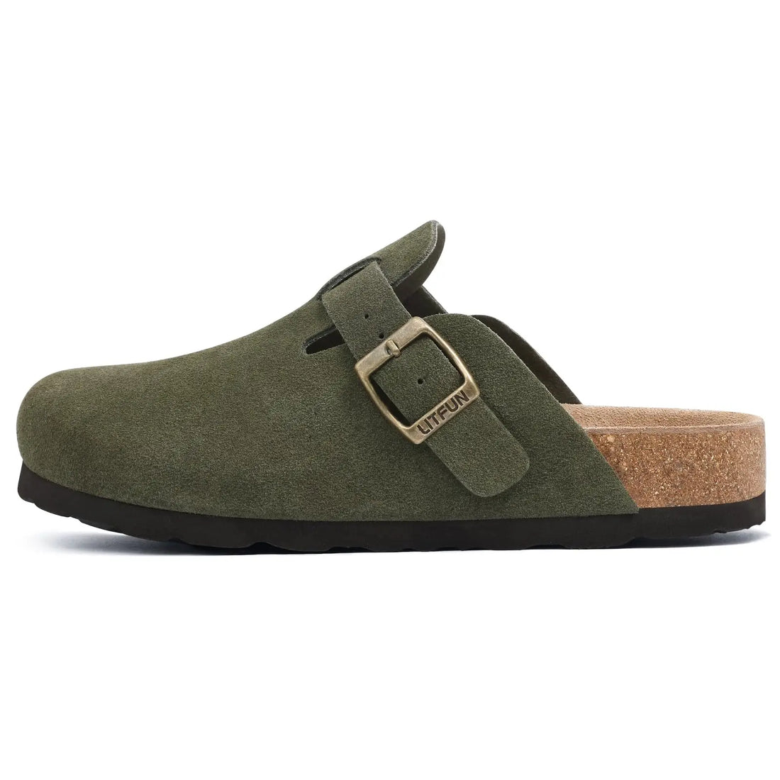 Saashi Unisex Genuine Suede Buckle Clogs with Arch Support and Cork Footbed