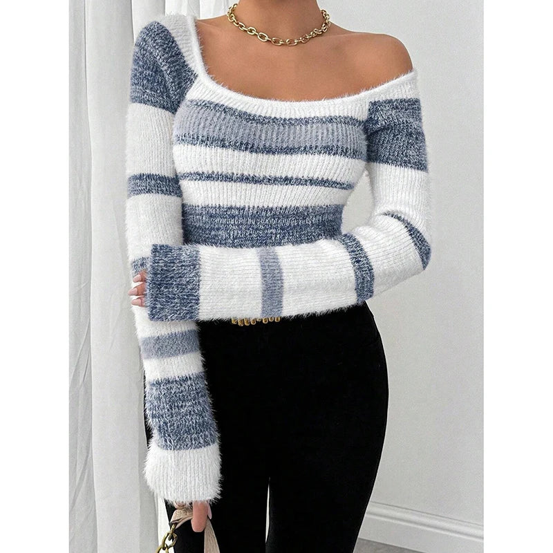 Saashi Striped Square Neck Sweater