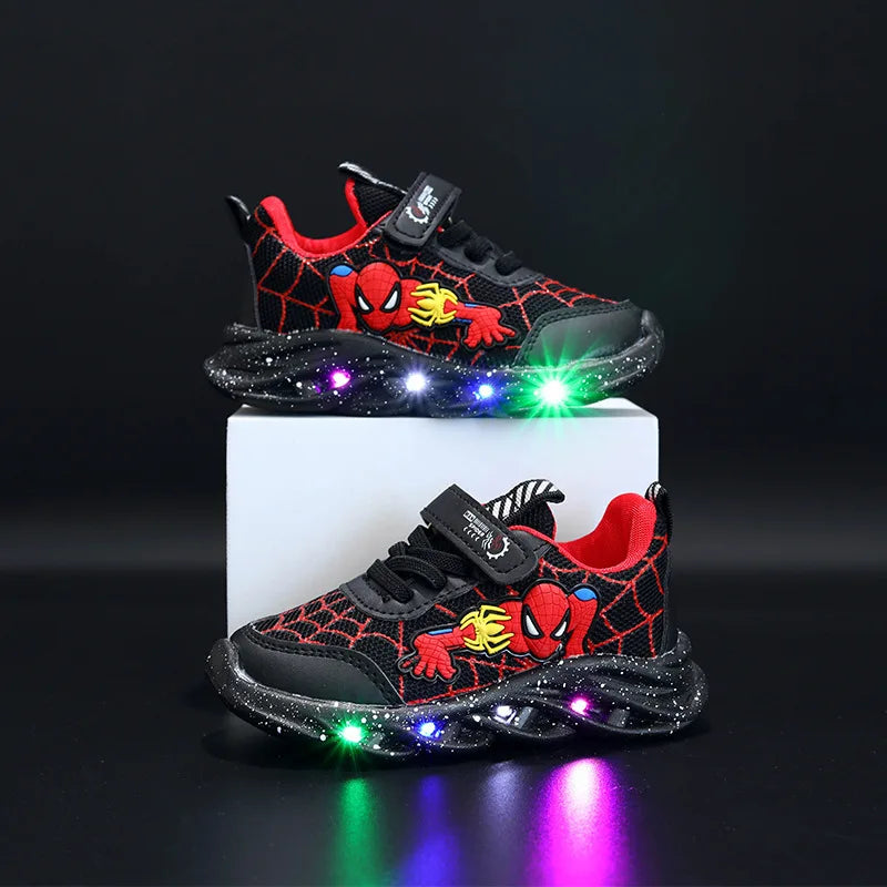 Saashi Disney LED Casual Sneakers: Red Black Mesh Outdoor Shoes for Boys, Children's Lighted Non-slip Shoes