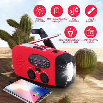 Saashi 2000 mAh Emergency Radio LED Lights USB Solar Charging Outdoor Portable.