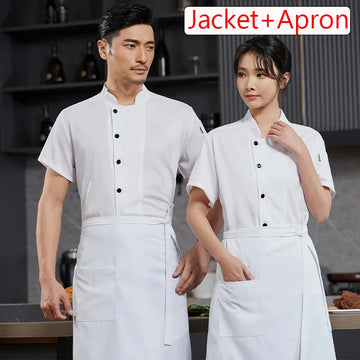 Saashi Labor Day Unisex Catering Uniform Set – Short Sleeve Chef Jacket, Apron & Restaurant Workwear