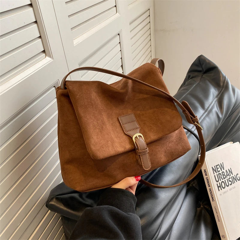Saashi Women's Vintage Brown Suede PU Leather Large Capacity Crossbody Hobo Bag