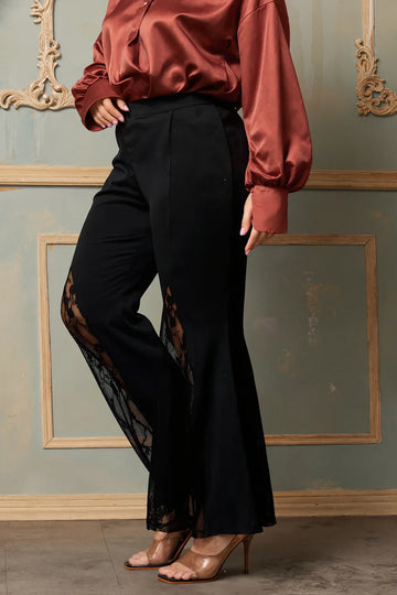 Saashi Women’s Lace Patchwork Flare Pants – Plus Size Tailored Elegant Office Trousers