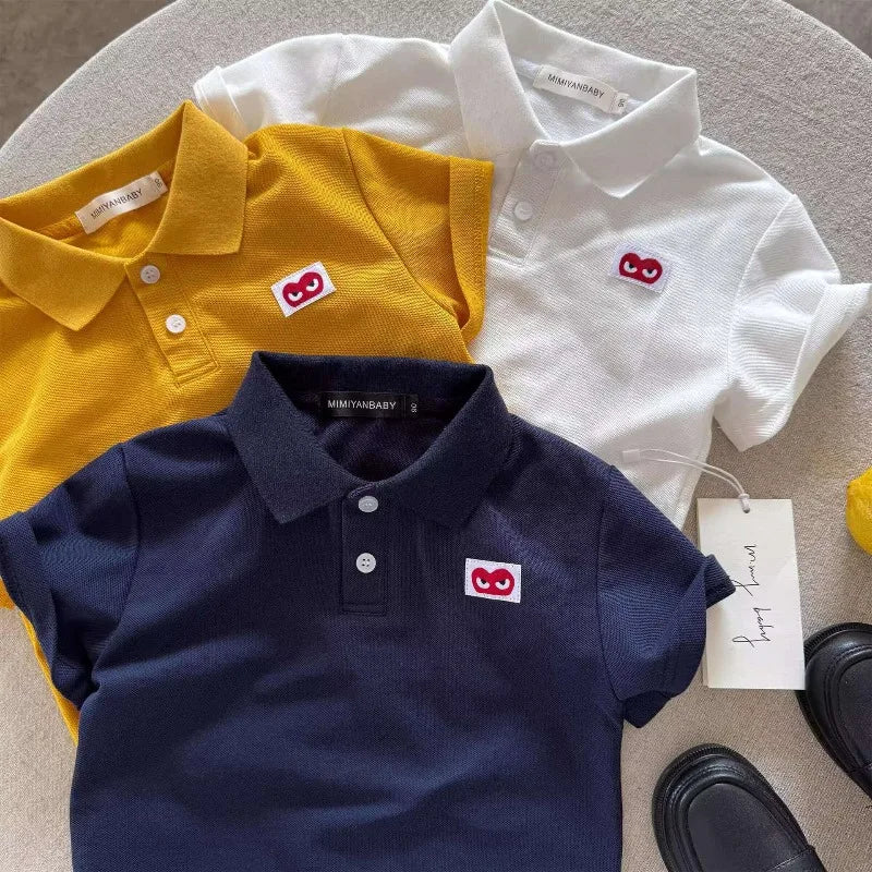 Saashi Boys Solid Color Polo Shirt – Comfortable Short Sleeve Lapel Top for Kids