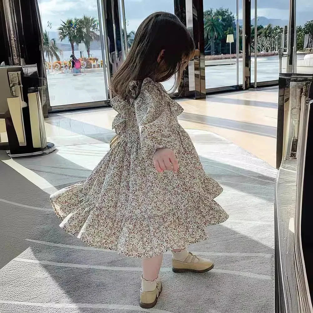 Saashi Girls Floral Lace Trim Dress
