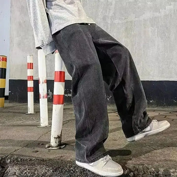 Saashi Men's Streetwear 2026 New Korean Style Loose Straight Wide Leg Denim.