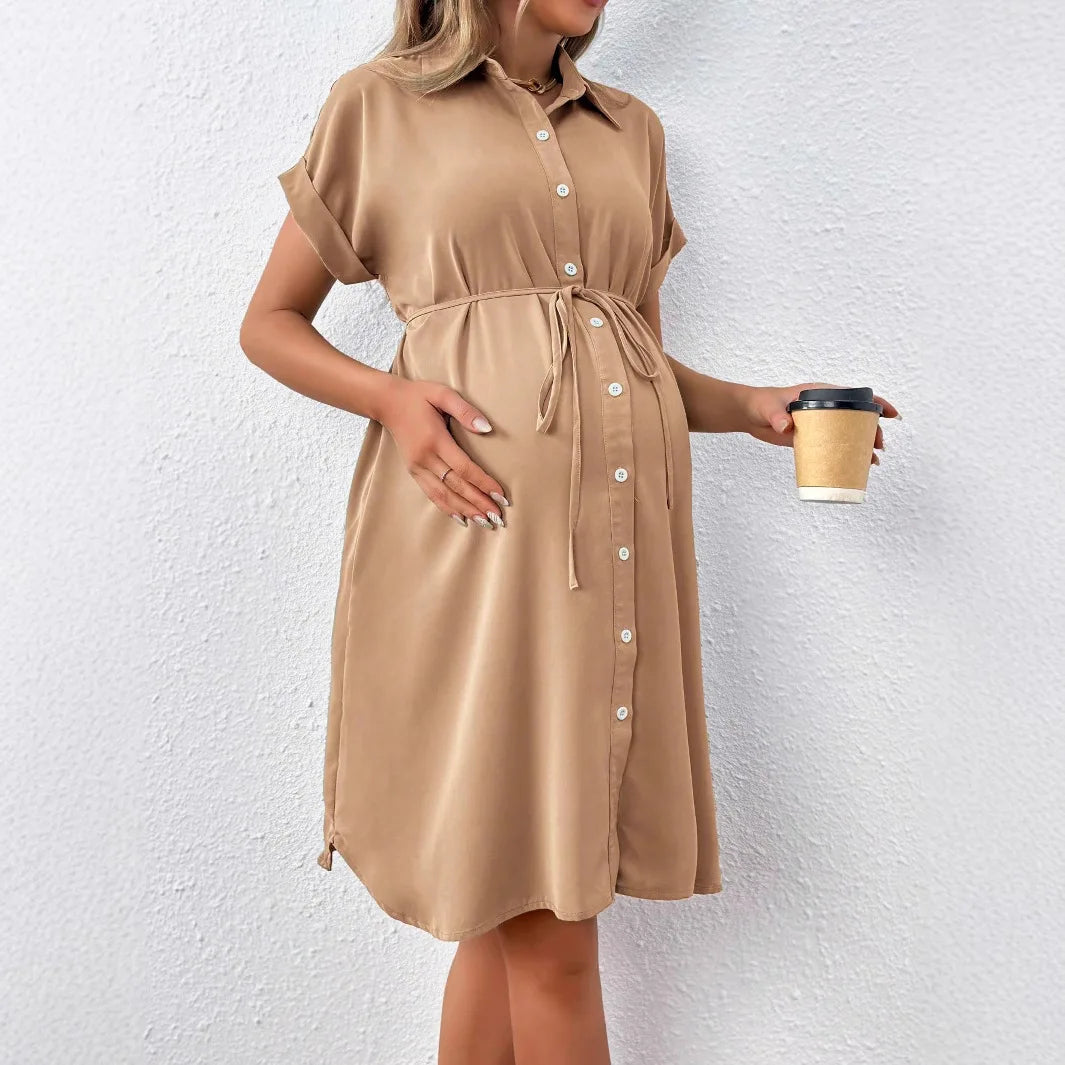 Saashi Women's Striped Maternity Dress, a Casual Button-Down for Pregnancy & Photoshoots