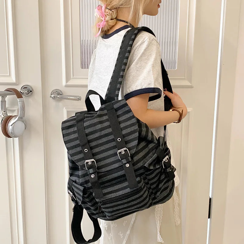 Saashi Retro Y2K Striped College Backpack