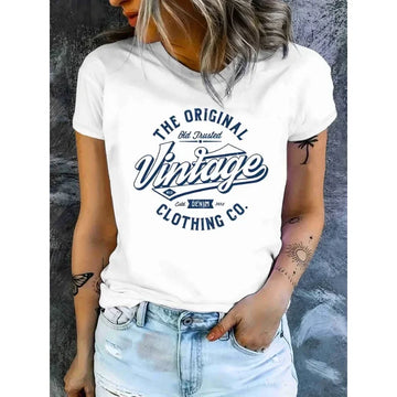 Saashi Womens Cotton Crew Neck T Shirt Short Sleeve Casual High Quality Vintage Style Clothing Top