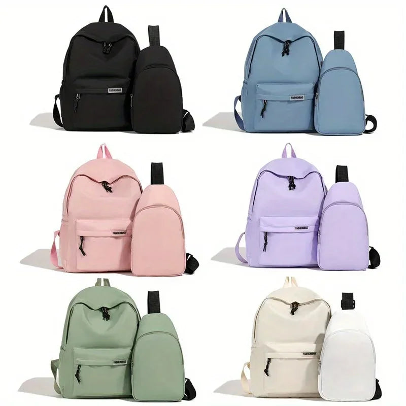 Saashi Women's Casual Nylon Backpack Travel Bag Set Solid Color Large Capacity