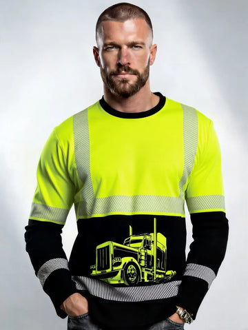 Saashi Labor Day Men’s Long Sleeve Work T-Shirt – Loose Fit Breathable Construction Workwear
