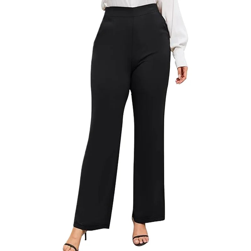 Saashi Women's Casual Classy Slim Straight Regular Waist Stretchy Black Office Trousers