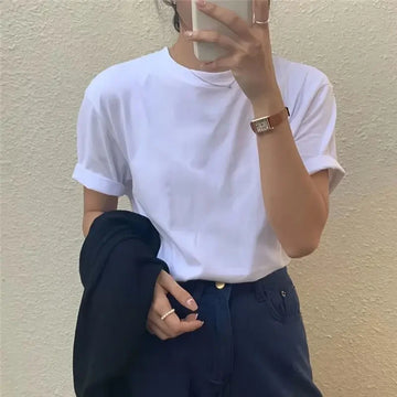 Saashi Women's Pure Cotton T-shirt, a Loose-Fit Casual Top with Short Sleeves