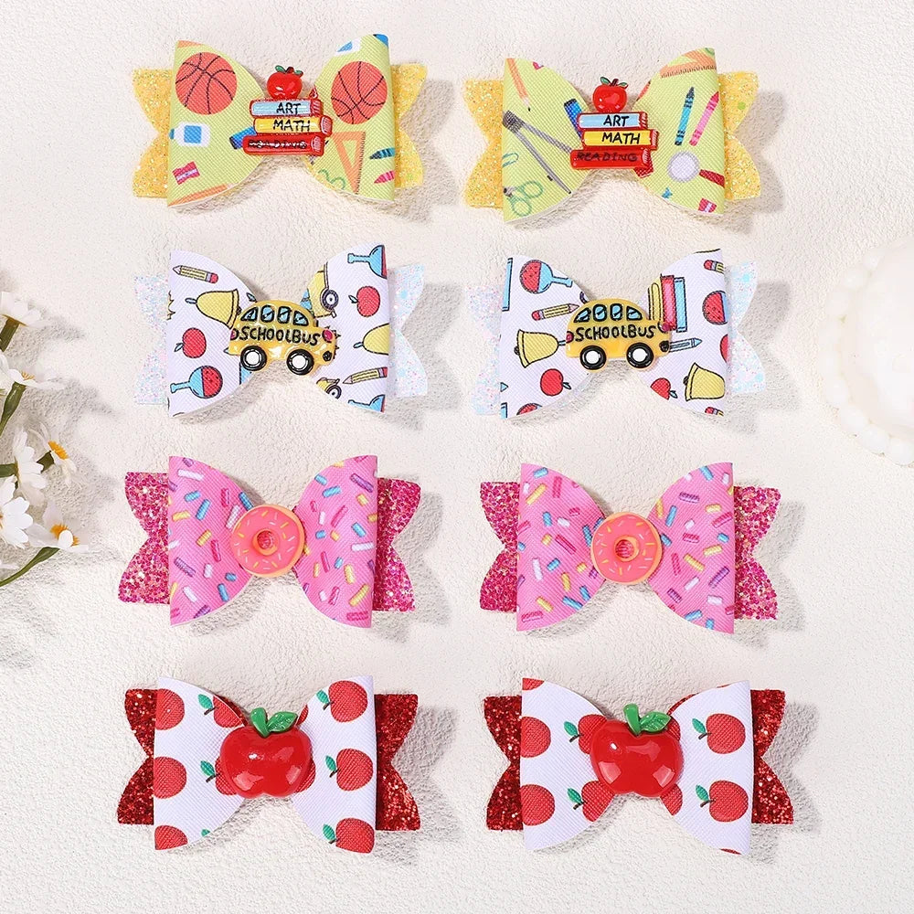 Saashi Girls Sweet Back to School Hair Bow Clips School Bus Ribbon Barrettes