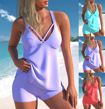 Saashi Women's Tankini 2-piece Set - Purple Halter Swimsuit, Sports Style