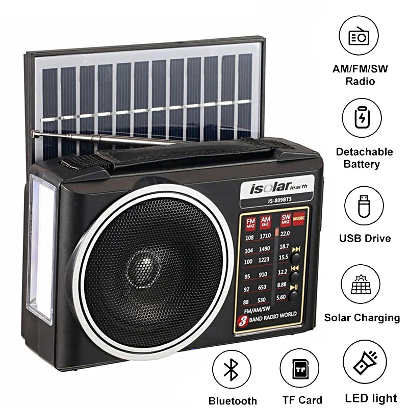 Saashi New Portable FM AM SW Radio Solar Charging Multi Band Bluetooth.