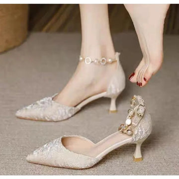 Saashi New Pointed Toe Wedding Bride High Heels Female Party Mules Elegant Women Pumps