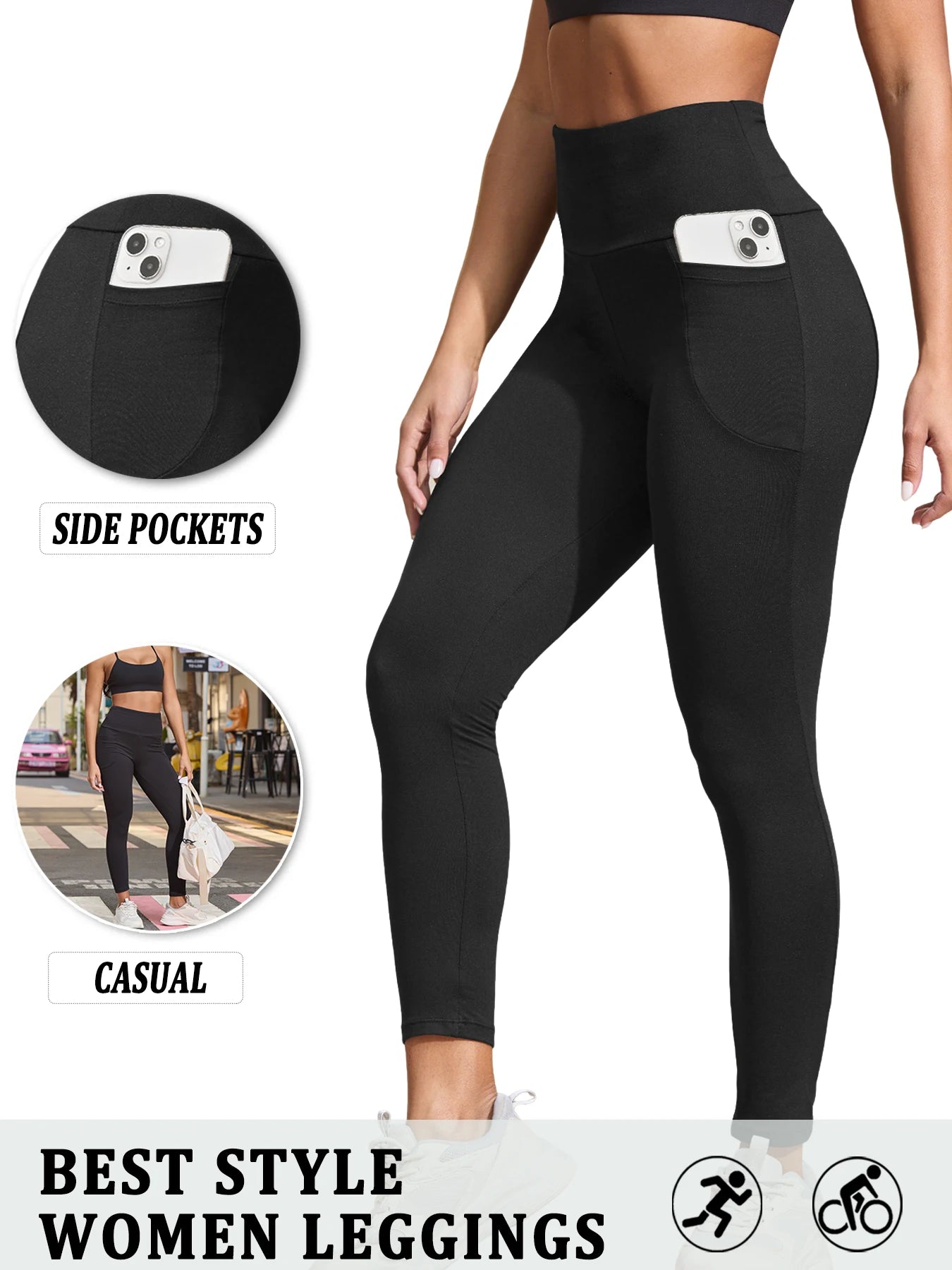 Saashi Women's Super Soft Leggings, High-Waisted with Pockets for Workout and Yoga