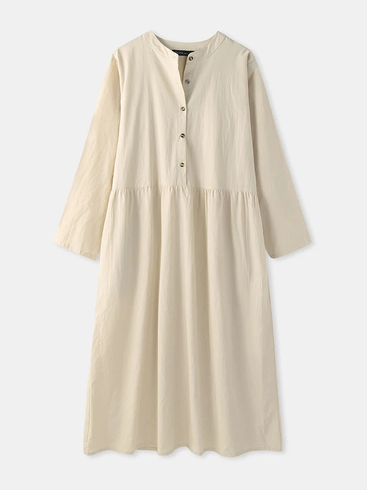 Saashi Cotton Bohemian Maxi Shirt Dress for Women Long Sleeve Oversized Casual Robe Style